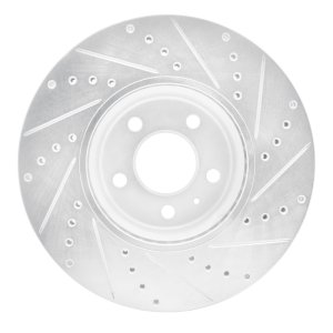 Audi Q5 Brake Rotor (1) - Front Left - R1 Concepts - Drilled & Slotted - Silver - `08-`12